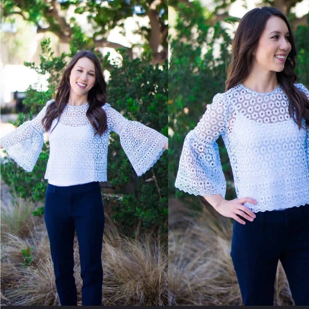 J.Crew Lace Bell Sleeve Blouse Size 2 White Floral Eyelet Top NWT Boho - Picture 1 of 6